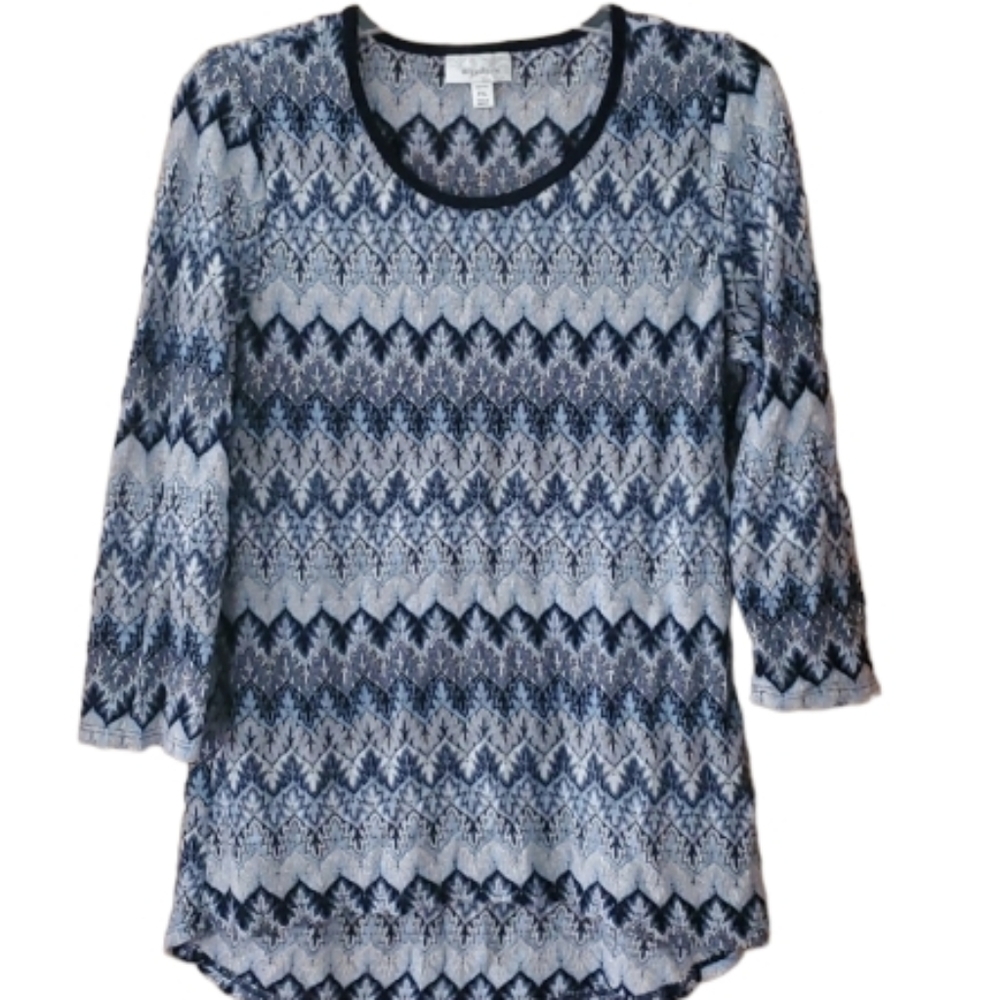 Dressbarn Petite Metallic Semi Sheer top in Blues size XL Petite